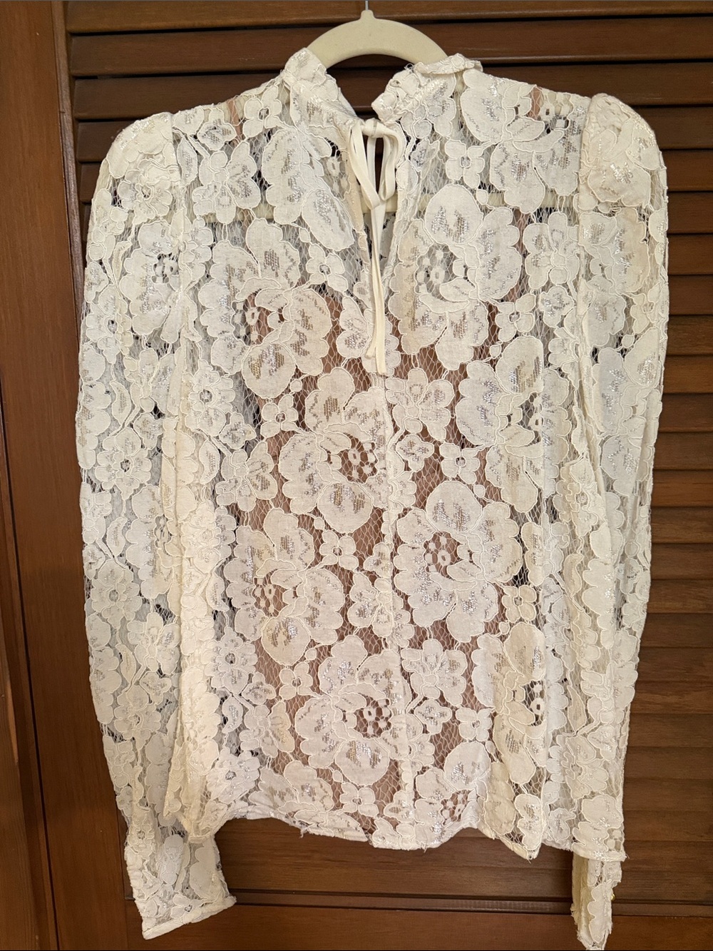Wayf Cream Floral Lace Long-Sleeve Blouse - Picture 3 of 3